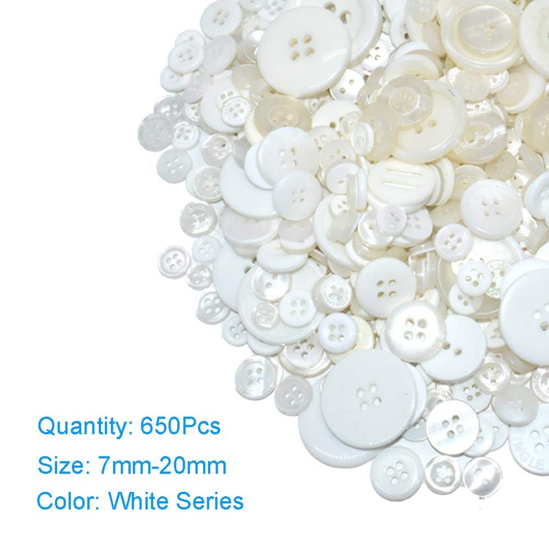 Renashed 650 PCS Assorted Size Resin Round Buttons DIY Craft Sewing Decorations for Kid's Painting (White) - Image 2
